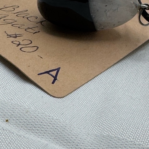 Black Agate necklace 1.75” pendant on 9”cord natural stone, white, and black NEW - Picture 6 of 11